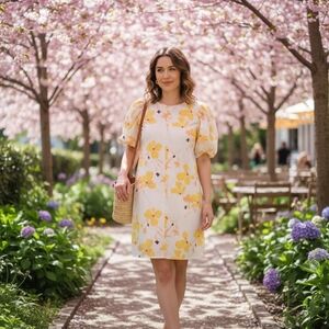 Chic Floral Mini Dress in Yellow and White